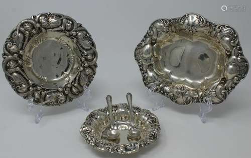 (3) Whiting Sterling English Rococo Candy Dishes