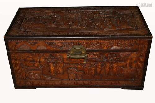 Carved Chinese Hardwood Blanket Chest