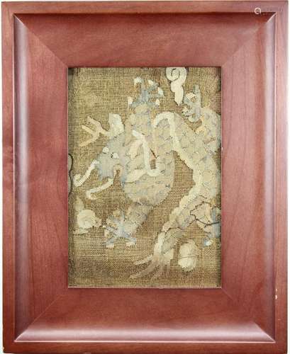 Early Antique Chinese Framed Dragon Textile