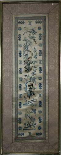 Chinese, Framed Needlepoint Silk Tapestry, Qing