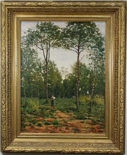 Renault, 19th C. Wooded Pathway with Figure