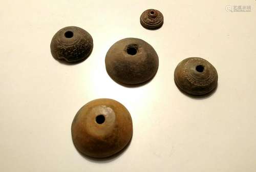 (5) Mixtec/Aztec Earthenware Spindle Whorls