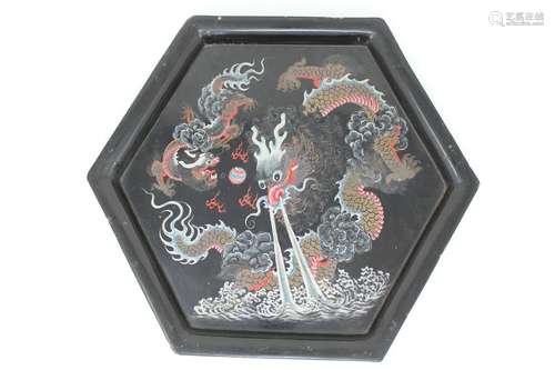 Chinese, Lacquered 5-Claw Dragon Tray