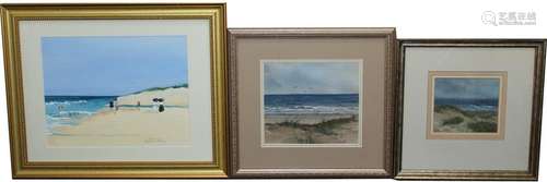 (3) American School Beach Scenes, Signed