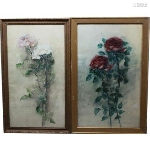 (2) American School Watercolor Paintings of Roses