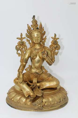 Tibetan Seated Gilt Bronze Buddha Figure