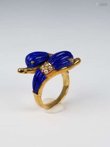 14K Gold, Lapis & Diamond Dolphin Ring