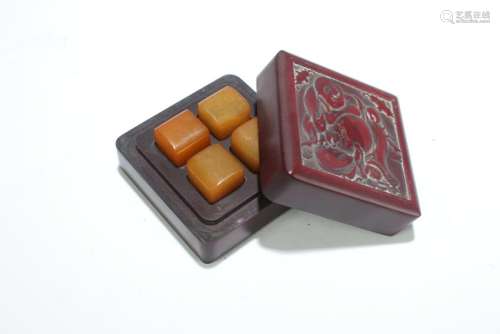 A Chinese Lidded 4-soapstone Seal Box