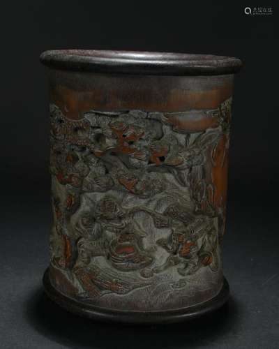 A Chinese Story-telling Bamboo-fortune Brush Pot