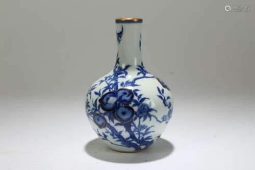 A Chinese Detailed Peach-fortune Blue and White