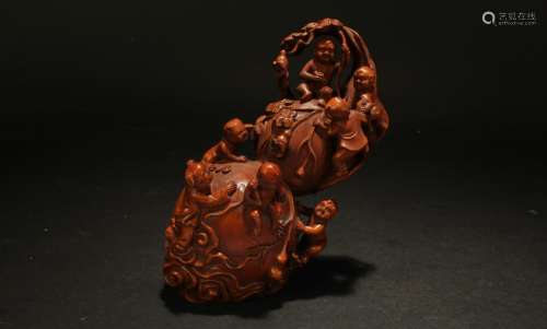 An Estate Chinese Joyful-kid Wooden Curving Figure