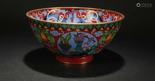 A Chinese Bat-framing Estate Cloisonne Bowl Display