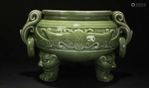 An Estate Chinese Longquan Tri-podded Censer Display