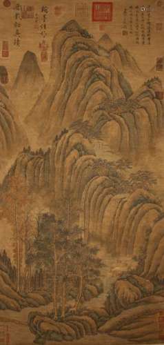 A Chinese Poetry-framing Mountain-view Estate Scroll