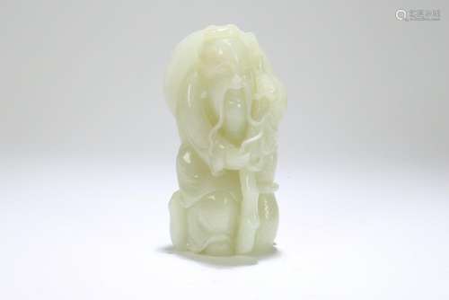 A Chinese Detailed Hotan-jade Curving Statue