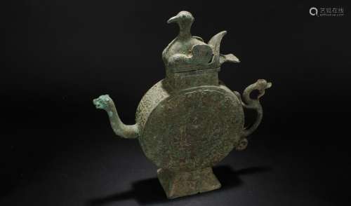 A Chinese Lidded Myth-beast-fortune Bronze Vessel Ewer