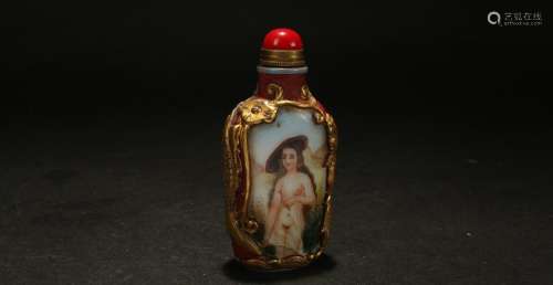 An Estate Chinese Lady-portrait Snuff Bottle