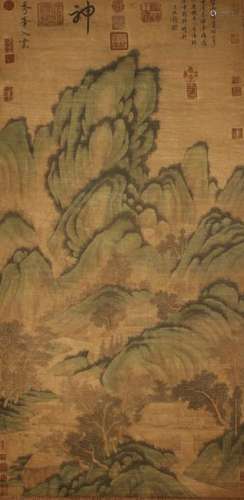A Chinese Poetry-framing Estate Mountain-view Scroll