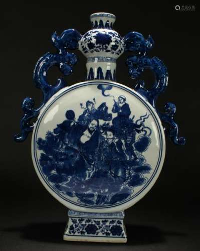 A Chinese Blue and White Duo-handled Porcelain Vase