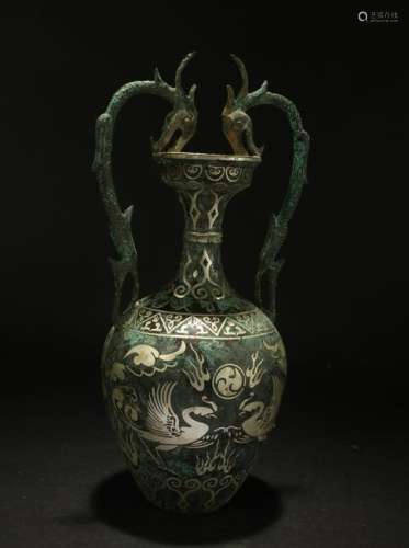 A Chinese Duo-handled Estate Bronze Vessel Vase