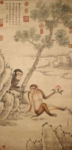 An Estate Chinese Detailed Monkey-portrait Fortune