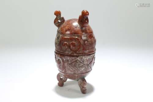 An Estate Chinese Lidded Old-jade Curving Figure