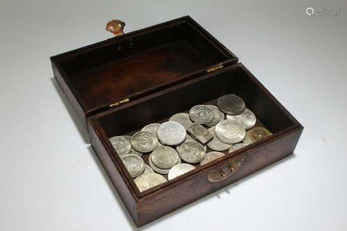 An Estate Chinese Lidded Coin-filled Wooden Box