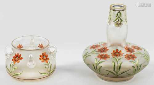 Zwei Jugendstil-Vasen von Fritz HeckertEnghals-Kalebassenform bzw. gebauchte Form mit vier