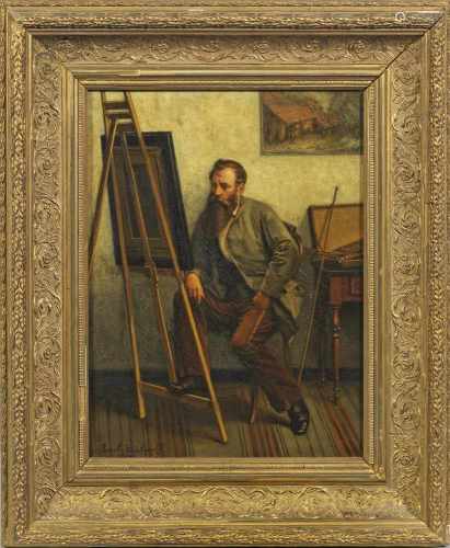 Emile Zickwolff(1842 Verviers - 1917)Maler an der StaffeleiWohl Selbstbildnis. Öl/Lwd.; L. u.