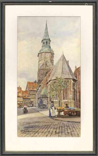 Rudolf Bernt(1844 Neunkirchen - 1914 Pottenstein)Straßenszene mit Stand vor der Marktkirche in