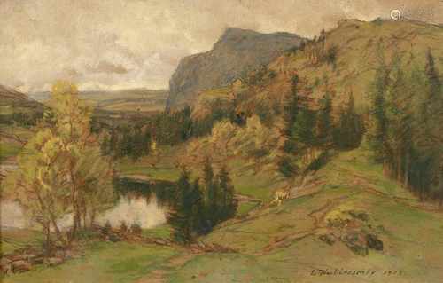 Erich Kubierschky(1854 Frankenstein/Schlesien - 1944 Eching/Ammersee)Berglandschaft mit SeeÖl/