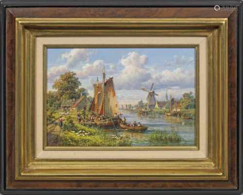 Hubert Kaplan(Geb. 1940 München. Ansässig ebenda)Holländische FlusslandschaftFeinmalerische,