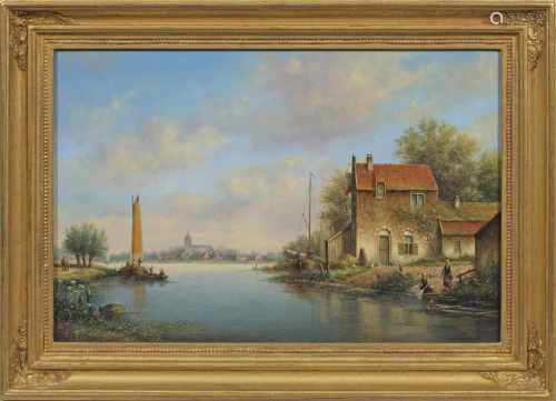 Lion Arie Feijen(Geb. 1947 in den Niederlanden)Holländische FlusslandschaftFeinmalerisch