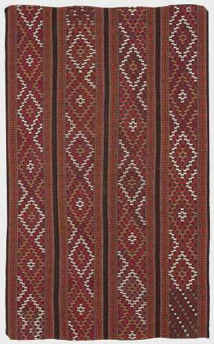 Antike Dijim-KelimdeckeTurkmenistan. Um 1880. Wolle in unterschiedlichen Rot-, Orange-, Elfenbein-