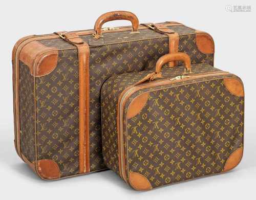 Vintage Kofferset von Louis Vuitton2-tlg.; Reisekoffer und kleiner Handkoffer. Rechteckiger Korpus