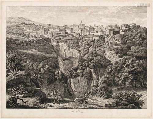 Sammlung von 10 Radierungen mit italienischen Ansichtenvon Nemi, Tivoli und der Villa BorgheseIn der