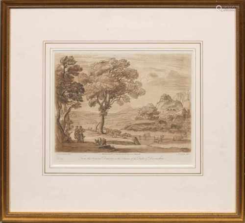 Richard Earlom(1743 London - 1822 ebenda)Zwei Sepia-Mezzotinto-Blätter mit Landschaften nach