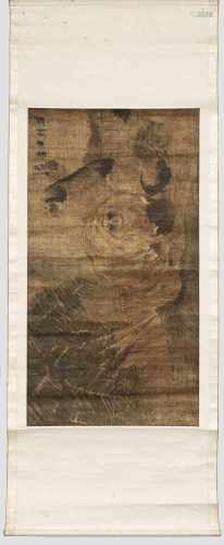 Chinesisches Rollbild aus der Ming DynastieTusche und Feder auf Seide. Stilisierte