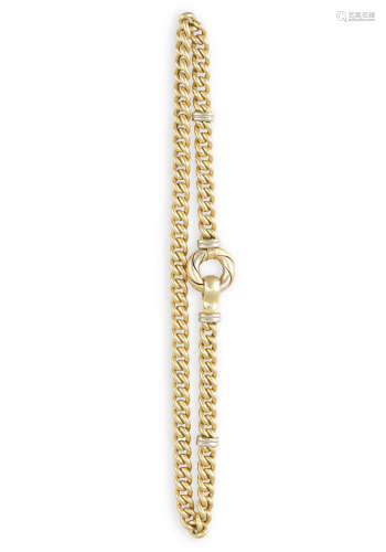 A GOLD NECKLACE, the curb-link chain throughout, to a ring-shaped clasp, in 18K gold, Italian