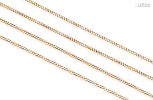 A GOLD CHAIN NECKLACE, the curb-links with a 14K gold hook terminal, length approximately 120cm