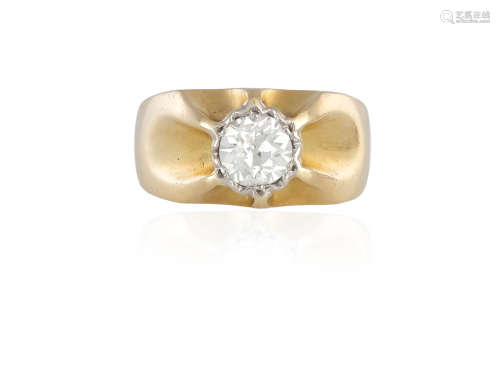 A DIAMOND SINGLE-STONE RING, the central European-cut diamond weighing approximately 0.60ct, to a