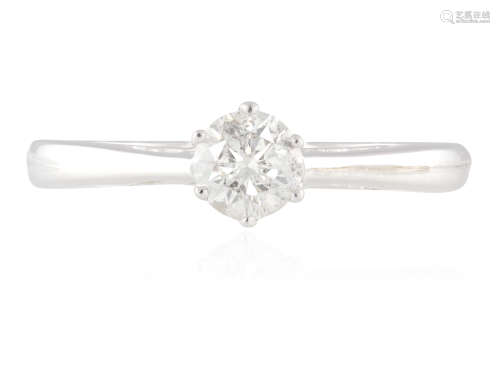 A DIAMOND SINGLE-STONE RING, the round brilliant-cut diamond weighing approximately 0.45ct, to a
