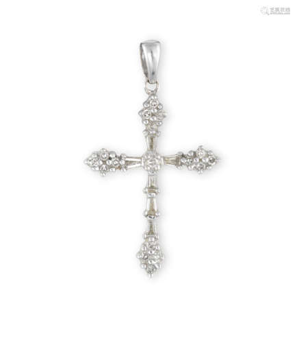 A DIAMOND CROSS PENDANT, set throughout with single and tapered baguette-cut diamonds, mounted in