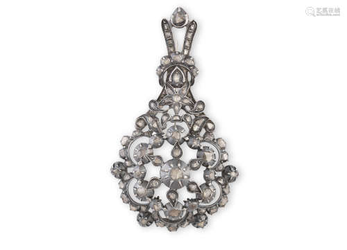 AN EARLY 19TH CENTURY DIAMOND BROOCH, composed throughout with rose-cut diamonds in closed-back