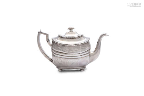 AN IRISH BRIGHT CUT SILVER TEAPOT, mark of Carden Terry and Jane Williams, assayed in Dublin c.1808,