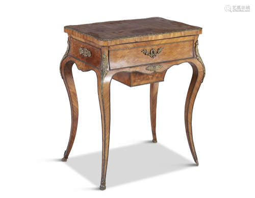 A FRENCH KINGWOOD PARQUETRY AND ORMOLU MOUNT WORK TABLE, C.19th century, of rectangular shape, the