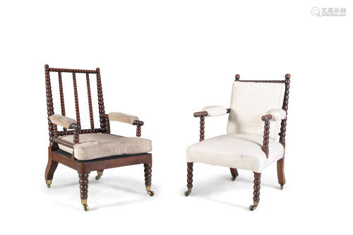 AN IRISH MAHOGANY BOBBIN-TURNED ARMCHAIR, by Williams and Gibton, c.1835, stamped with markers mark,