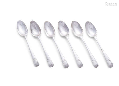 A SET OF SIX GEORGE III IRISH OLD ENGLISH PATTERN DESSERT SPOONS, Dublin (date letters rubbed), mark