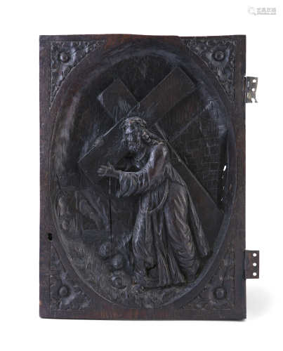 FLEMISH SCHOOL (17TH CENTURY)Christ Carrying the CrossCarved wooden relief panel, 52 x 37cm