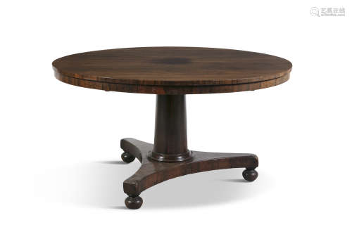 A VICTORIAN ROSEWOOD BREAKFAST TABLE, of circular form, raised on turned cylindrical centre